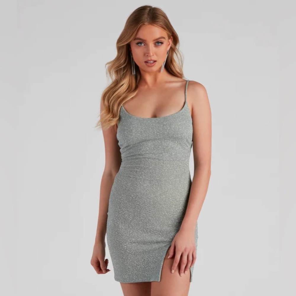 Brand new Windsor sage green glitter homecoming dress